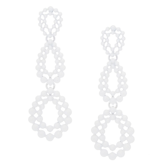 NEW 3" Filigree Teardrop Drop Earrings - White NWT - Picture 5 of 6